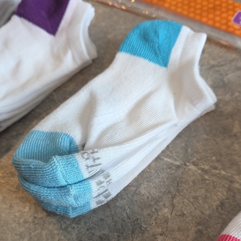 (J37) Fruit of the Loom Kids Ankle Socks - White, Purple, Blue, Pink Sz M - Picture 5 of 6